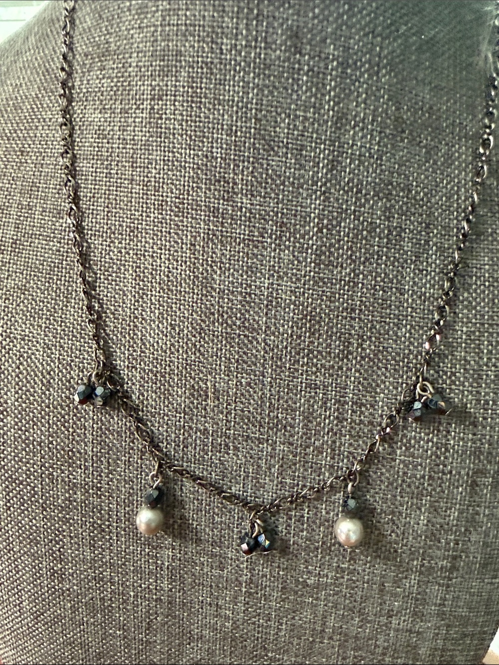 Delicate Black Chain Pearl Drop Necklace